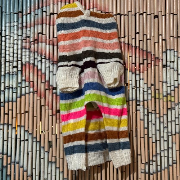GAP Crazy Stripe Hoodie Knit Dog Sweater, Bright Multi-Color Stripes, XS/S - Picture 6 of 14